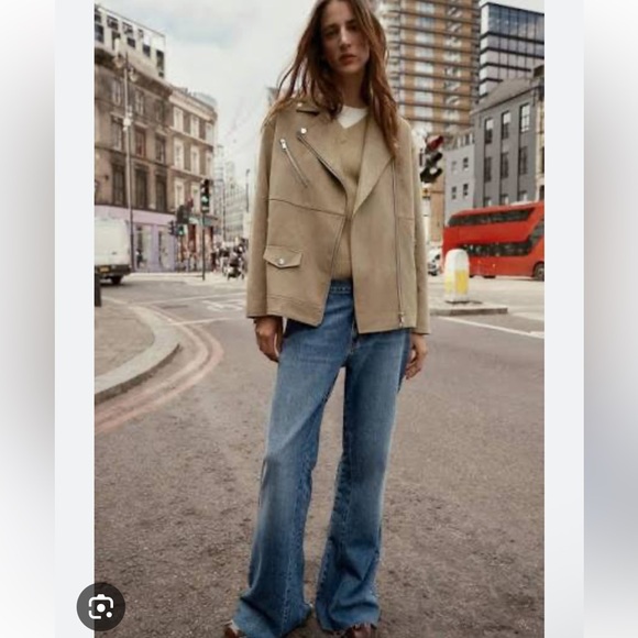 ZARA FAUX SUEDE BIKER JACKET - Picture 2 of 16